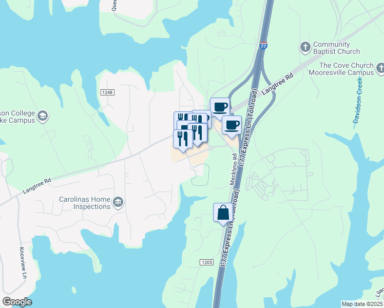 map of restaurants, bars, coffee shops, grocery stores, and more near 161 Village View Drive in Mooresville