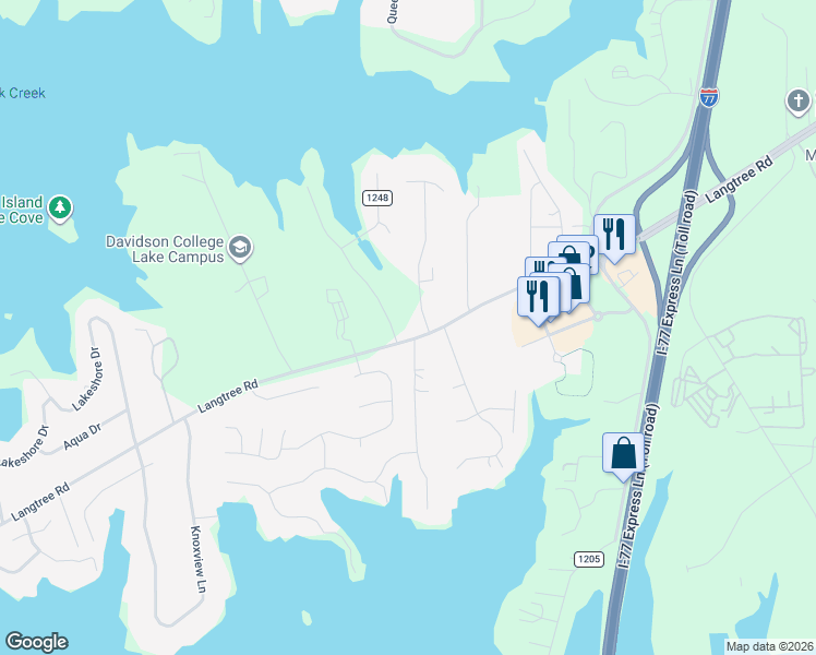 map of restaurants, bars, coffee shops, grocery stores, and more near 124 Yeoman Lane in Mooresville