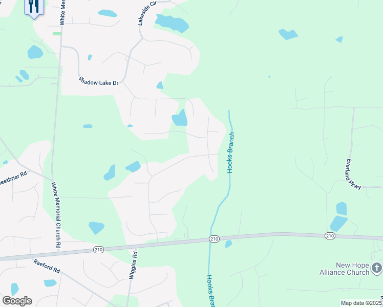 map of restaurants, bars, coffee shops, grocery stores, and more near Crosscreek Lane in Angier