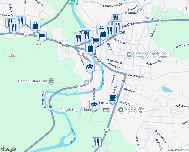 map of restaurants, bars, coffee shops, grocery stores, and more near 60 Penland Street in Canton
