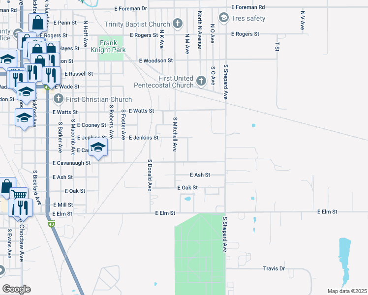 map of restaurants, bars, coffee shops, grocery stores, and more near 701 South Mitchell Avenue in El Reno