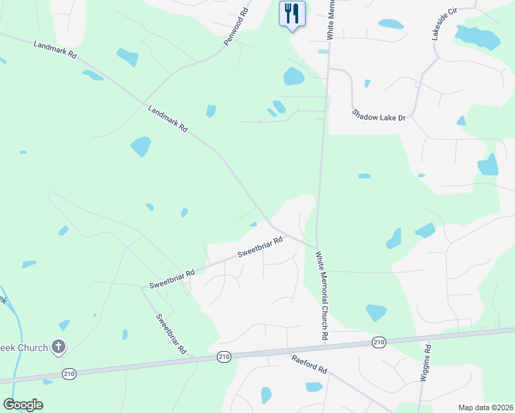 map of restaurants, bars, coffee shops, grocery stores, and more near 1295 Landmark Road in Johnston County