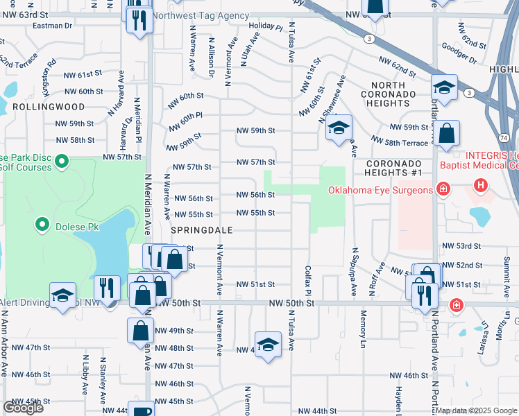 map of restaurants, bars, coffee shops, grocery stores, and more near 4136 Northwest 56th Street in Oklahoma City