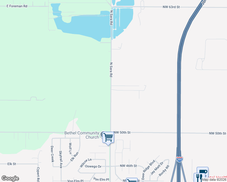 map of restaurants, bars, coffee shops, grocery stores, and more near 5500 North Sara Road in Yukon