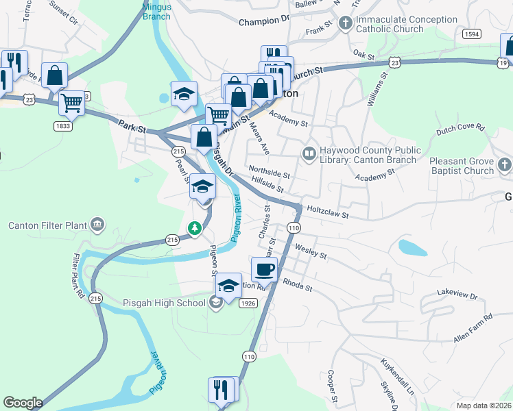 map of restaurants, bars, coffee shops, grocery stores, and more near 22 Valley Street in Canton
