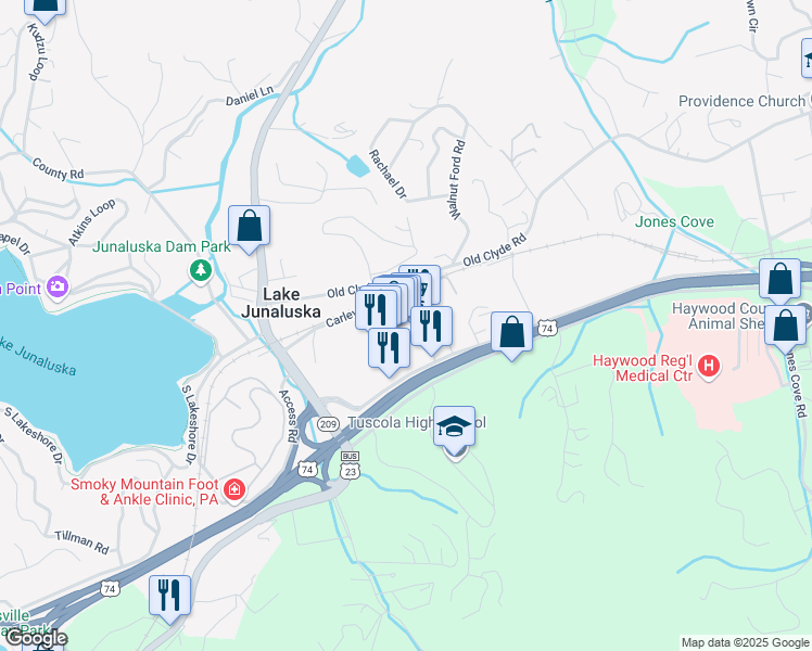 map of restaurants, bars, coffee shops, grocery stores, and more near 179 Paragon Parkway in Clyde