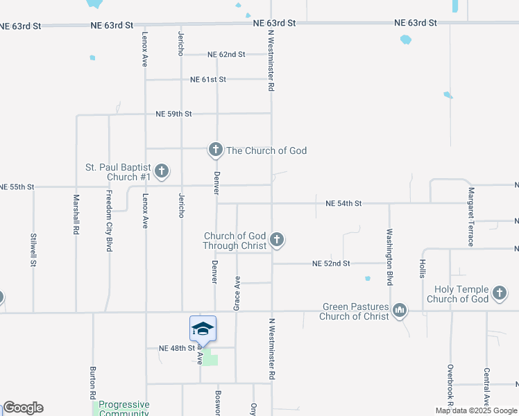 map of restaurants, bars, coffee shops, grocery stores, and more near 10910 Northeast 54th Street in Spencer