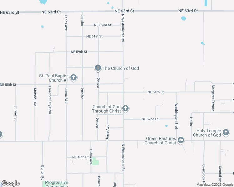 map of restaurants, bars, coffee shops, grocery stores, and more near 10910 Northeast 54th Street in Spencer