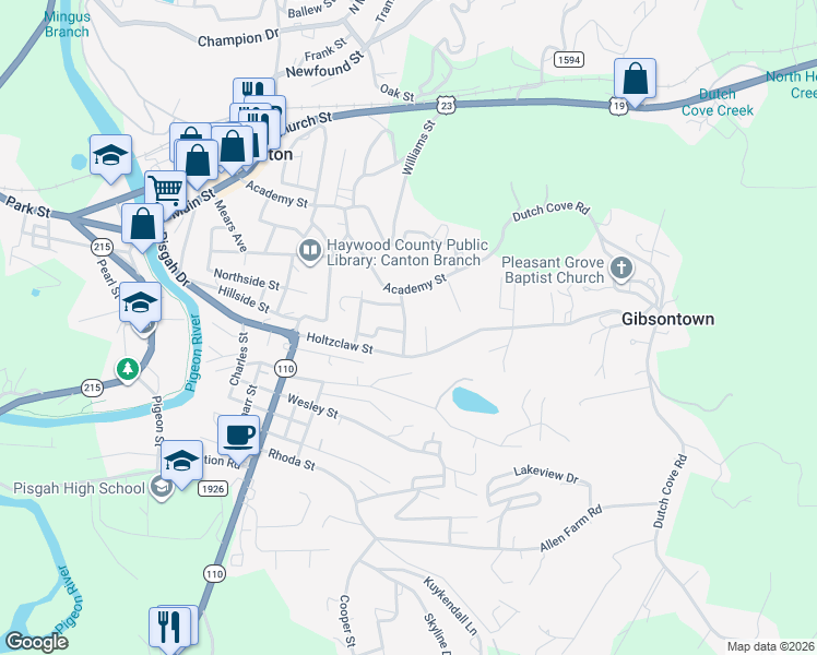 map of restaurants, bars, coffee shops, grocery stores, and more near 23 Winfield Avenue in Canton