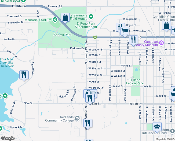 map of restaurants, bars, coffee shops, grocery stores, and more near 701 S Country Club Rd in El Reno
