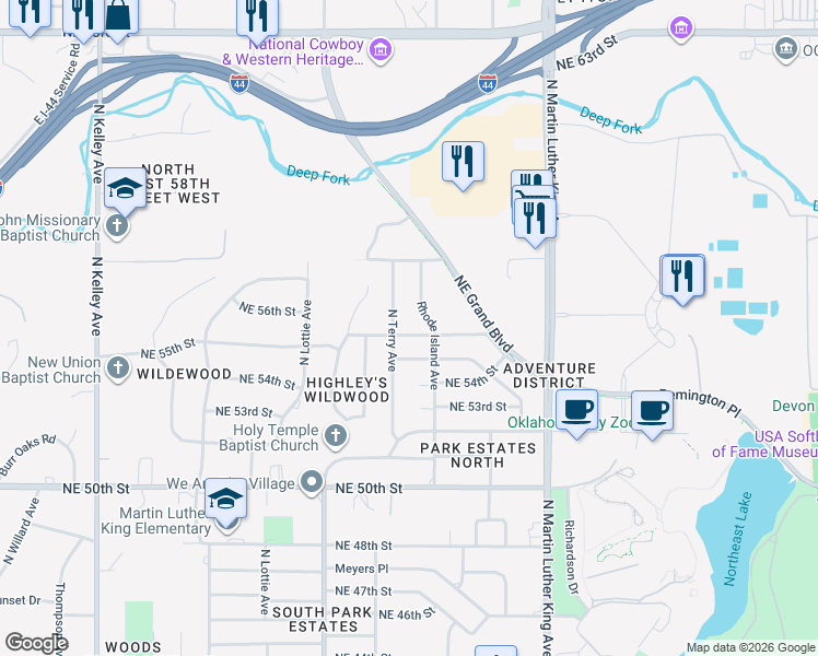 map of restaurants, bars, coffee shops, grocery stores, and more near 1709 NE 56th St in Oklahoma City