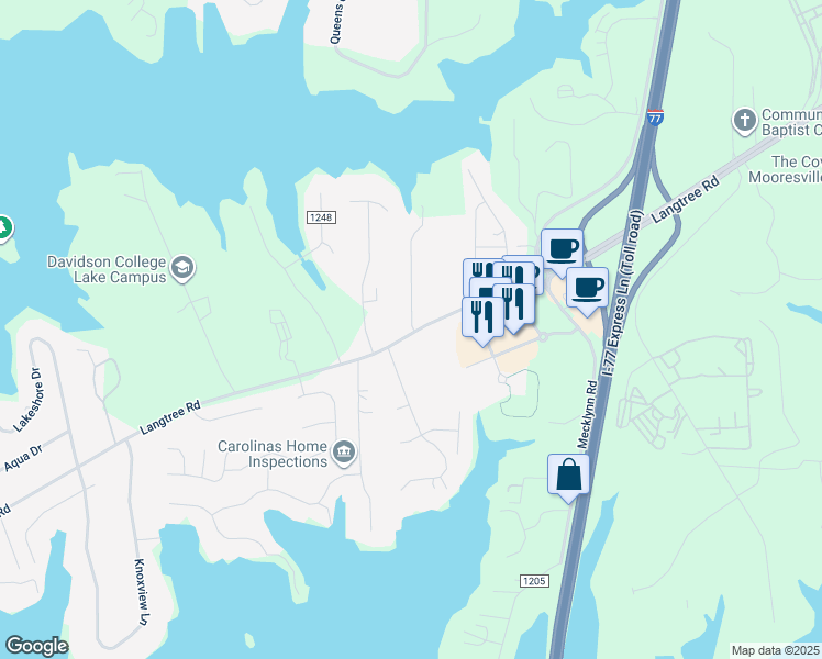 map of restaurants, bars, coffee shops, grocery stores, and more near 101 Pin Oak Lane in Mooresville