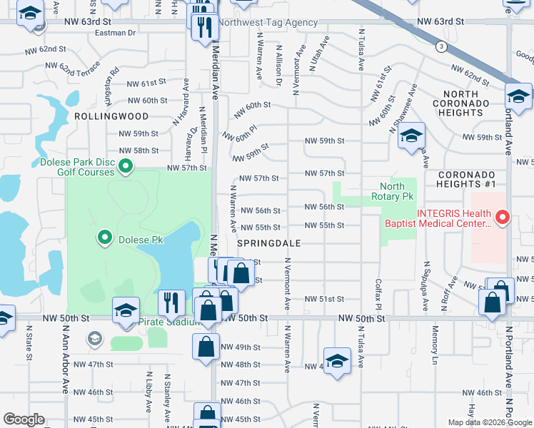 map of restaurants, bars, coffee shops, grocery stores, and more near 4312 Northwest 56th Street in Oklahoma City