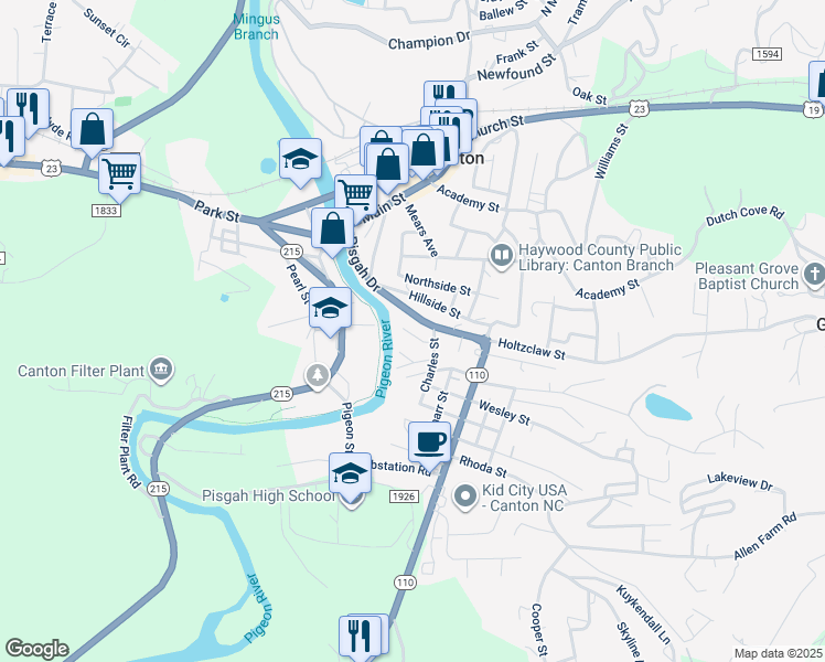 map of restaurants, bars, coffee shops, grocery stores, and more near 22 Valley Street in Canton