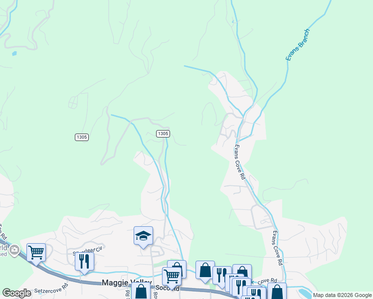 map of restaurants, bars, coffee shops, grocery stores, and more near 841 Evans Cove Road in Maggie Valley