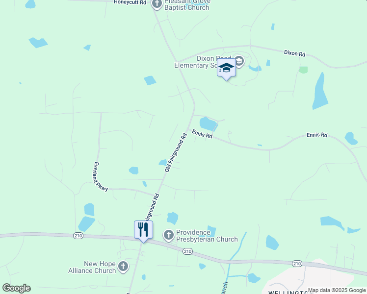 map of restaurants, bars, coffee shops, grocery stores, and more near 1985 Old Fairground Road in Angier
