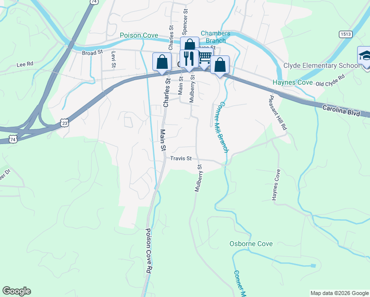 map of restaurants, bars, coffee shops, grocery stores, and more near 49 Hennessee Street in Clyde