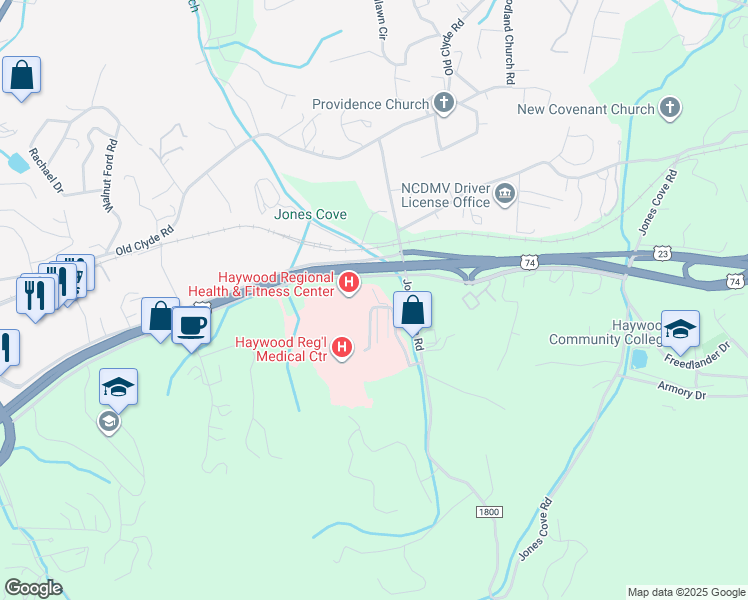 map of restaurants, bars, coffee shops, grocery stores, and more near 35 Live View Lane in Clyde