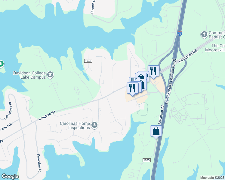 map of restaurants, bars, coffee shops, grocery stores, and more near 101 Pin Oak Lane in Mooresville