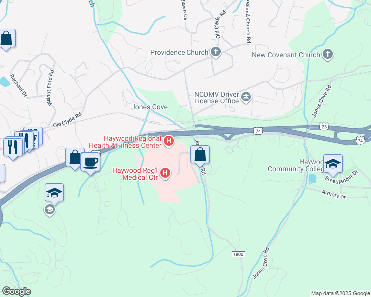 map of restaurants, bars, coffee shops, grocery stores, and more near 35 Live View Lane in Clyde