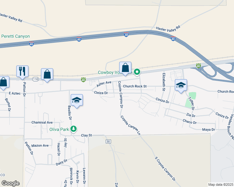 map of restaurants, bars, coffee shops, grocery stores, and more near 3200 Ciniza Drive in Gallup