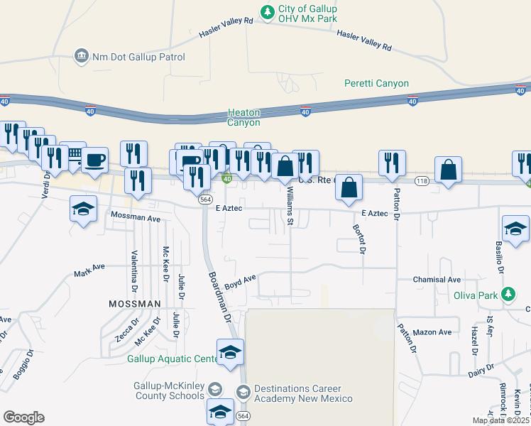 map of restaurants, bars, coffee shops, grocery stores, and more near in Gallup