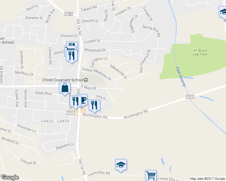 map of restaurants, bars, coffee shops, grocery stores, and more near 770 East Main Street in Winterville