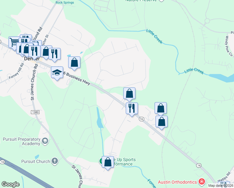 map of restaurants, bars, coffee shops, grocery stores, and more near 3374 South Nc 16 Highway in Maiden