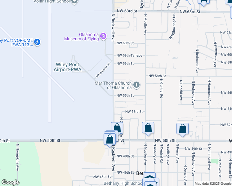 map of restaurants, bars, coffee shops, grocery stores, and more near 182 North Rockwell Avenue in Bethany