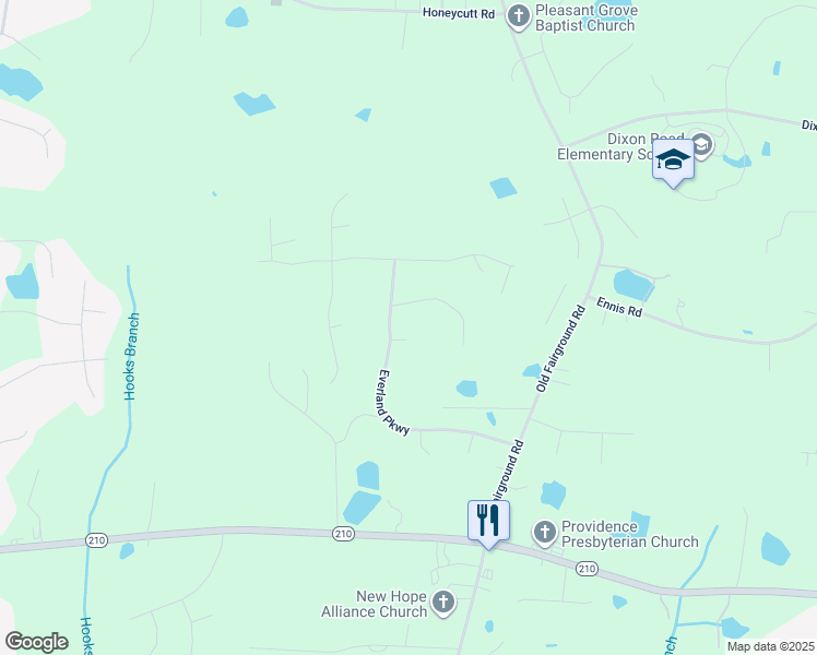 map of restaurants, bars, coffee shops, grocery stores, and more near 19 Elkhorn Court in Angier