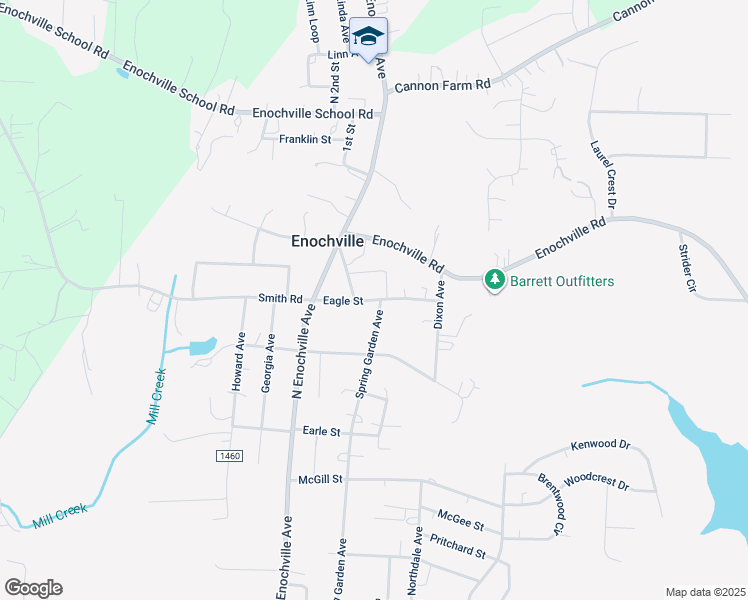 map of restaurants, bars, coffee shops, grocery stores, and more near Eagle Street in Kannapolis
