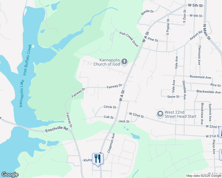 map of restaurants, bars, coffee shops, grocery stores, and more near 811 Fairway Drive in Kannapolis