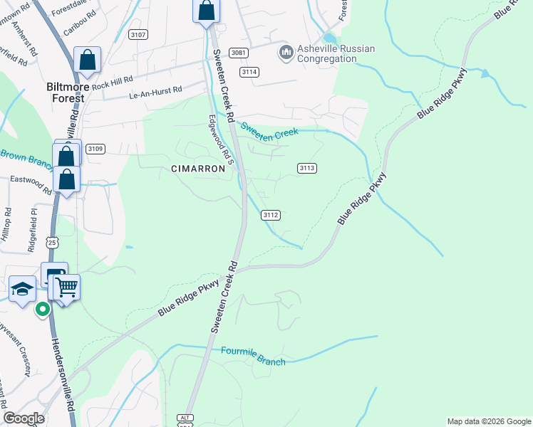 map of restaurants, bars, coffee shops, grocery stores, and more near 250 Edgewood Road South in Asheville