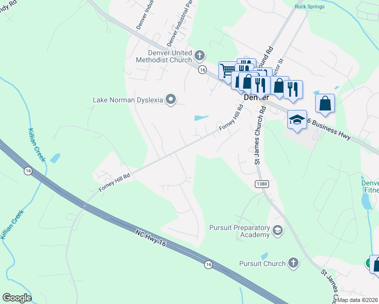 map of restaurants, bars, coffee shops, grocery stores, and more near 7324 Forney Hill Road in Denver