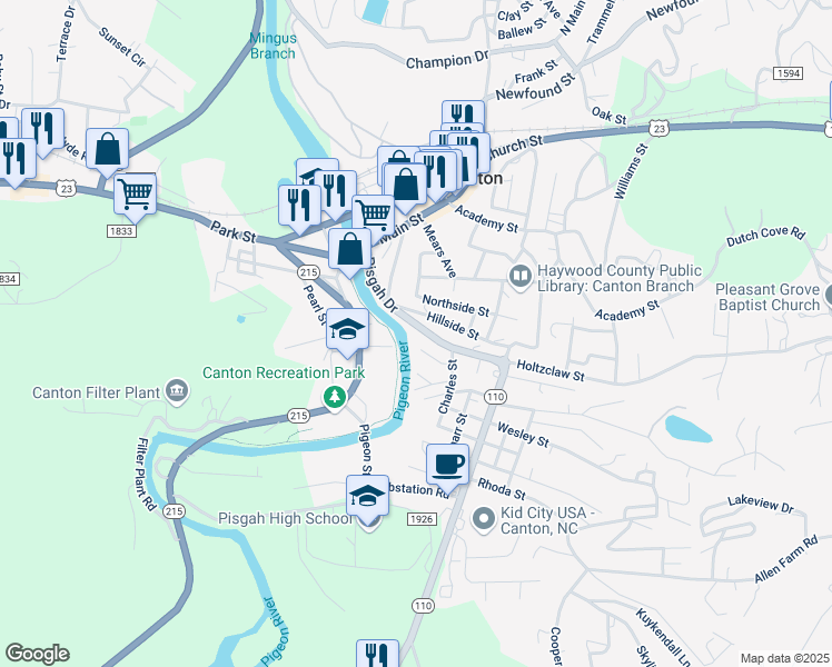 map of restaurants, bars, coffee shops, grocery stores, and more near 22 Valley Street in Canton