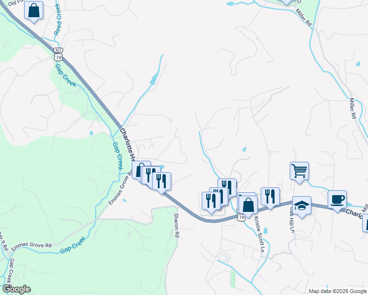 map of restaurants, bars, coffee shops, grocery stores, and more near 1184 Charlotte Highway in Fairview