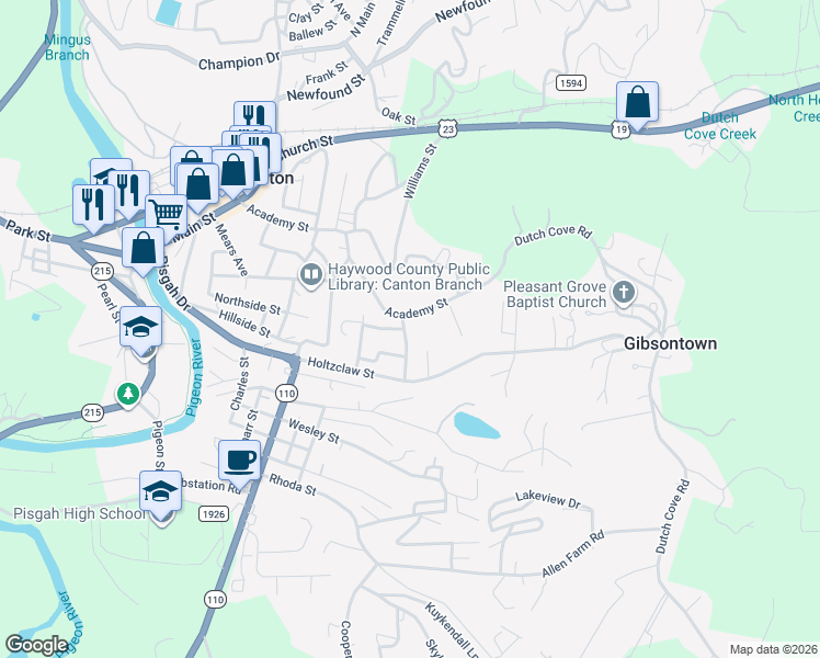 map of restaurants, bars, coffee shops, grocery stores, and more near 23 Winfield Avenue in Canton