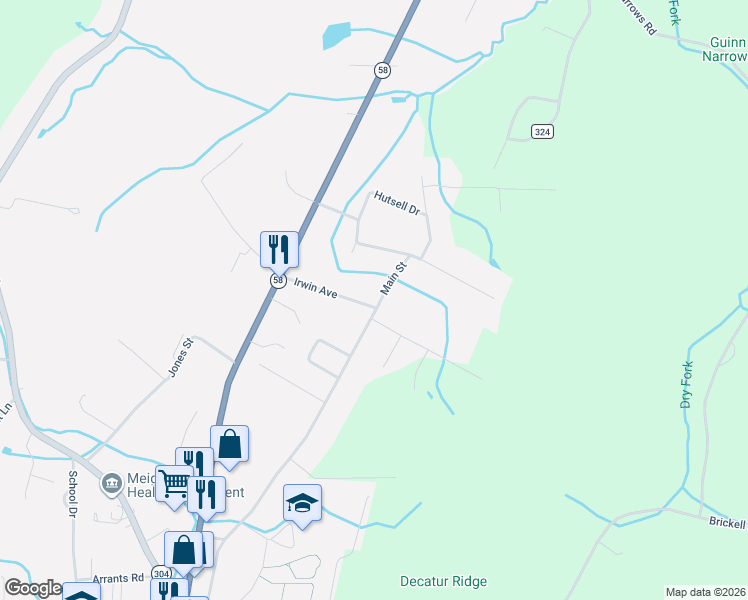 map of restaurants, bars, coffee shops, grocery stores, and more near 1142 Main Street in Decatur