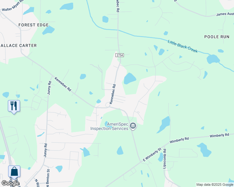 map of restaurants, bars, coffee shops, grocery stores, and more near 9509 Kennebec Road in Wake County