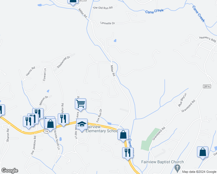 map of restaurants, bars, coffee shops, grocery stores, and more near 69 Ledgestone Drive in Fairview