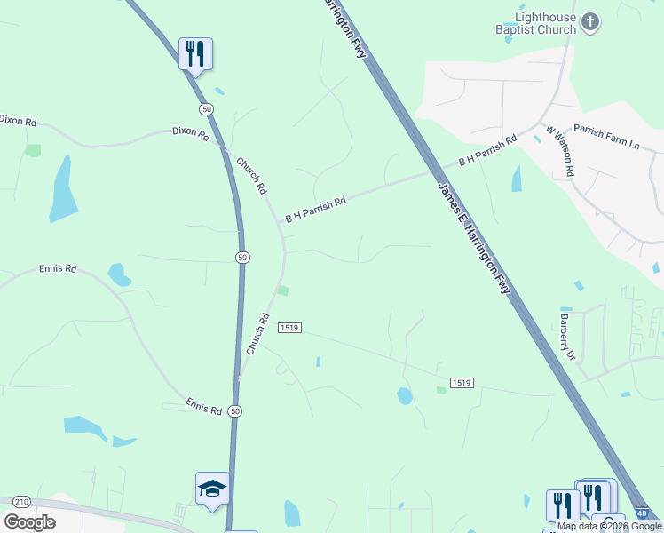 map of restaurants, bars, coffee shops, grocery stores, and more near 457 Church Road in Benson