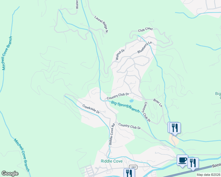 map of restaurants, bars, coffee shops, grocery stores, and more near 132 Hidden Falls Road in Maggie Valley