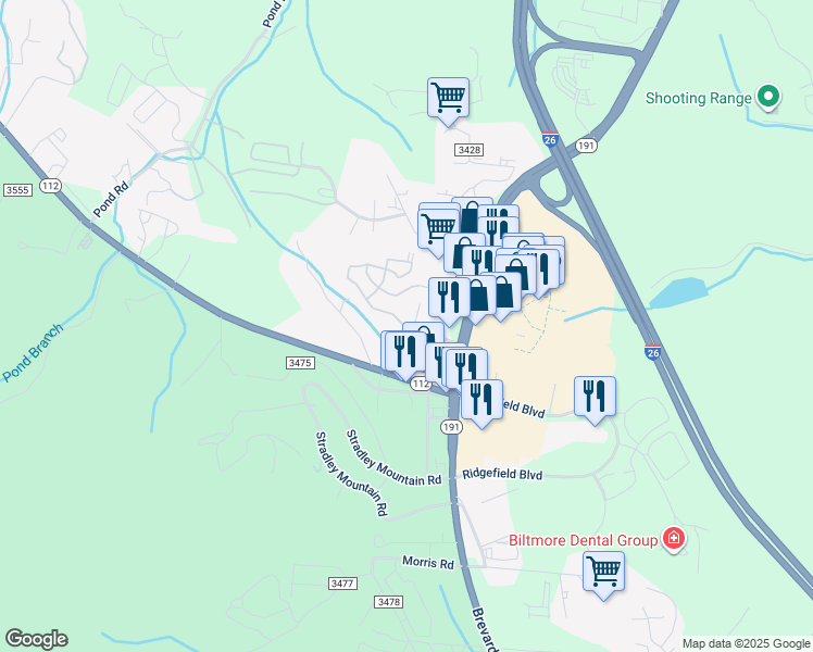 map of restaurants, bars, coffee shops, grocery stores, and more near 877 Brevard Road in Asheville