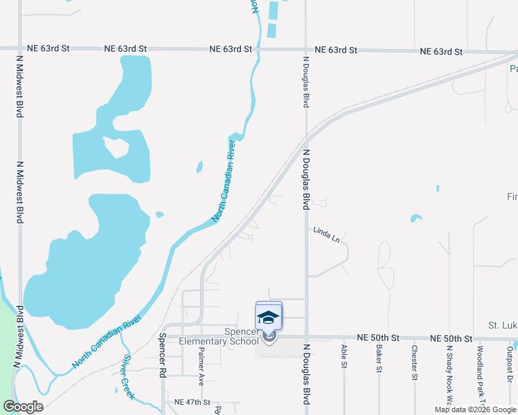 map of restaurants, bars, coffee shops, grocery stores, and more near Spencer-Jones Road in Spencer