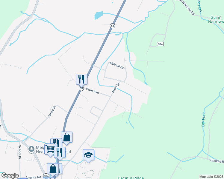 map of restaurants, bars, coffee shops, grocery stores, and more near 1191 Main Street in Decatur