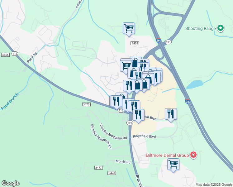 map of restaurants, bars, coffee shops, grocery stores, and more near 877 Brevard Road in Asheville