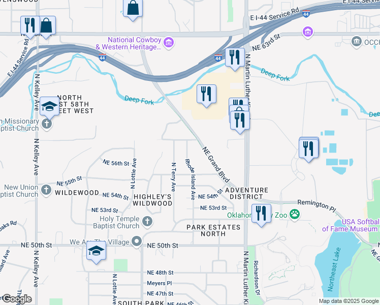 map of restaurants, bars, coffee shops, grocery stores, and more near 5808 Rhode Island Avenue in Oklahoma City