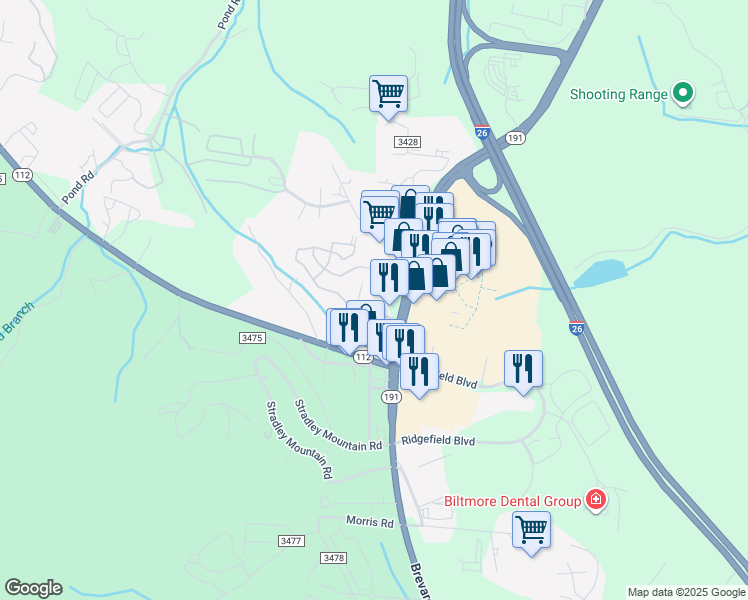 map of restaurants, bars, coffee shops, grocery stores, and more near 877 Brevard Road in Asheville