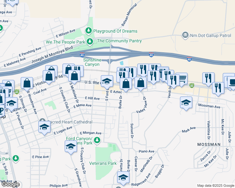 map of restaurants, bars, coffee shops, grocery stores, and more near 1010 East Aztec in Gallup