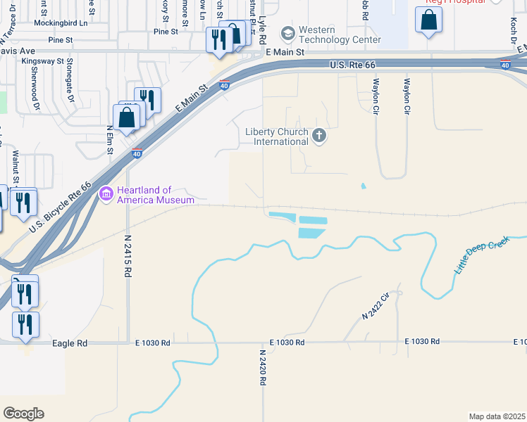 map of restaurants, bars, coffee shops, grocery stores, and more near N2420 Road in Custer County